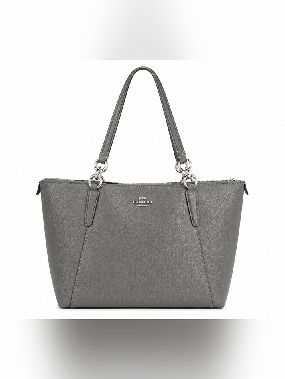 COACH Gray Leather Tote Bag with Silver Hardware